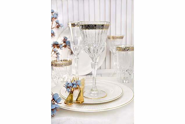 Piekne kieliszki do wody 280ml z platynowym zdobieniem Sofia Crystal-SCB
