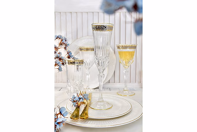 Eleganckie kieliszki do szampana 180ml zdobione Palermo Crystal -PCA